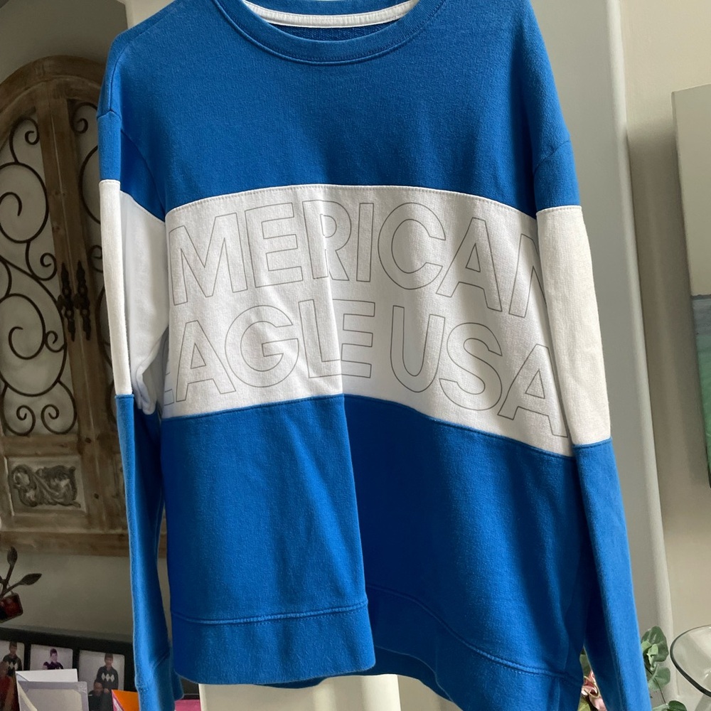 Like new American Eagle Outfitters Blue and White Crewneck Sweater adult size M
